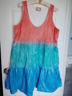 Tie-Dye Sleeveless Button Front Dress in Coral, Aqua & Blue Mokoyubi NWOT 2xl